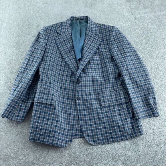 Vintage Sears The Mens Store Blue & Brown 44R blazer  0242 - Picture 1 of 9